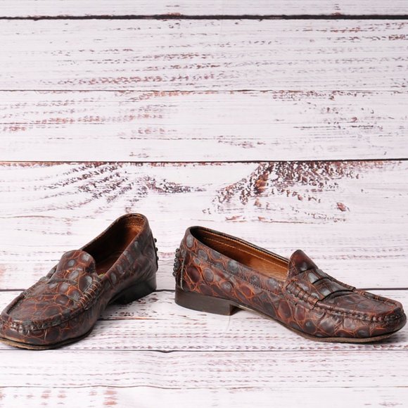 Cole-Haan -Brown Alligator Grain Leather, Womens Slip.On Casual Loafers (6.5 B) - Picture 2 of 5